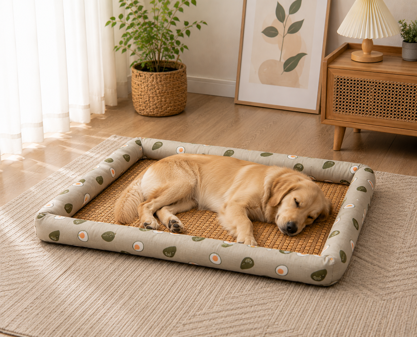Bolster Cooling Pet Mat – Breathable Summer Lounger Bed with Padded Headrest Pillow for Dogs and Cats