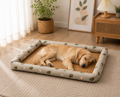 Bolster Cooling Pet Mat – Breathable Summer Lounger Bed with Padded Headrest Pillow for Dogs and Cats