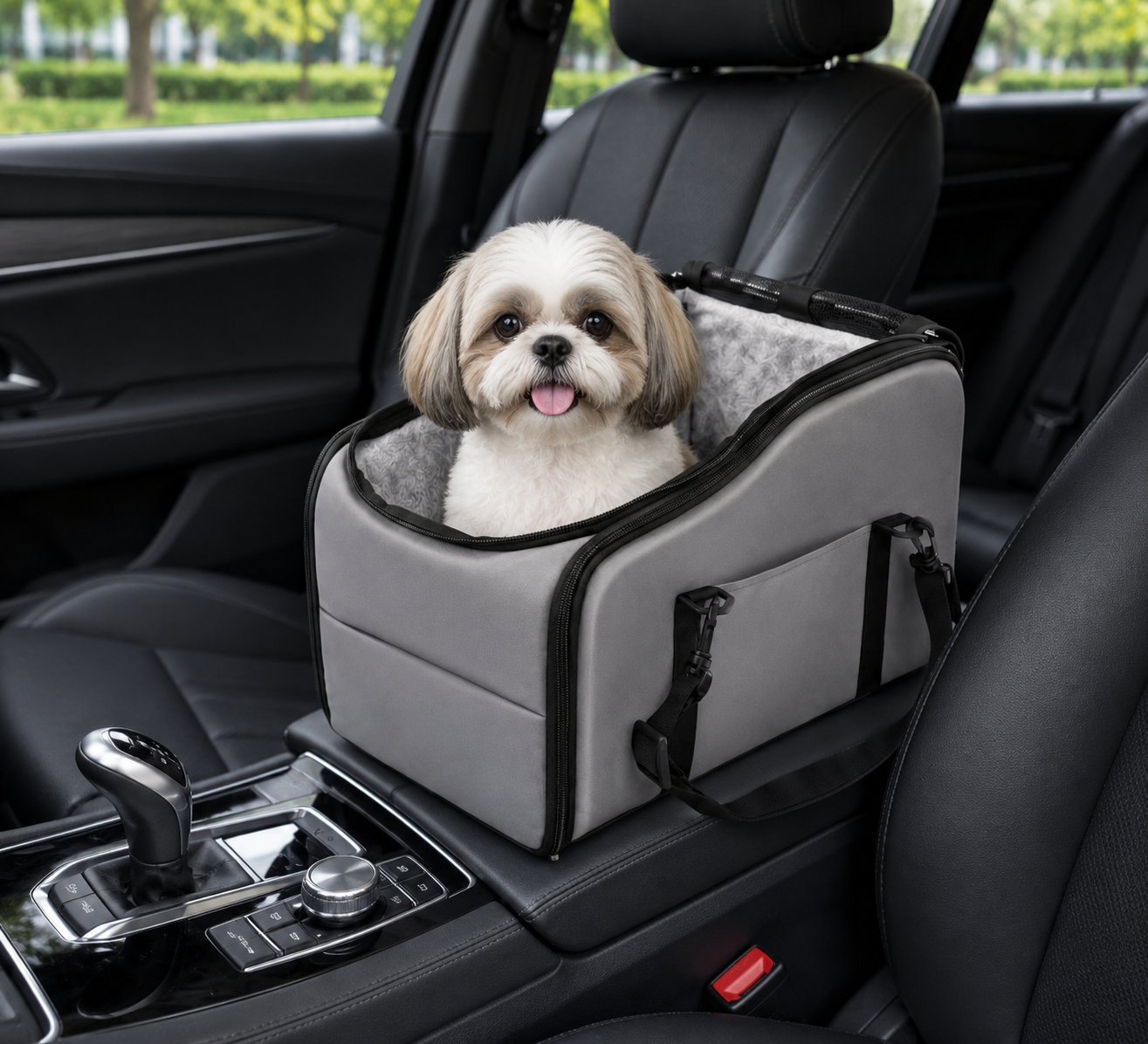 Multi-Functional Console Pet Car Seat – 4-in-1 Travel Carrier Bag and Backpack with Mesh Sunroof for Small Dogs and Cats