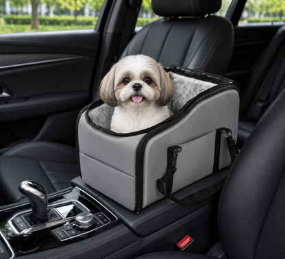 Multi-Functional Console Pet Car Seat – 4-in-1 Travel Carrier Bag and Backpack with Mesh Sunroof for Small Dogs and Cats