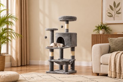 Multi-Tier Climbing Cat Tree – Modern Pet Tower with Scratching Posts Plush Perches and Play Balls