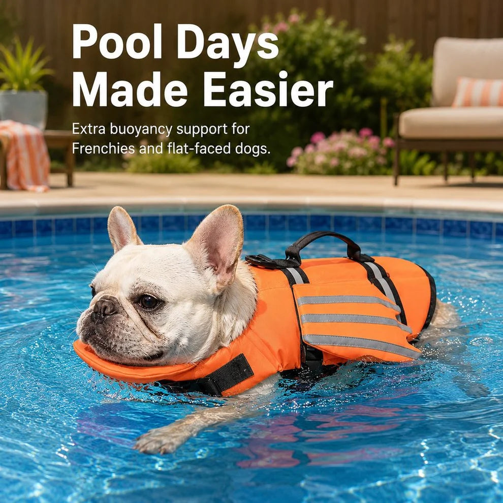 Reflective Wing Dog Life Jacket – High-Buoyancy Pet Swim Vest with Chin Float and Rescue Handle
