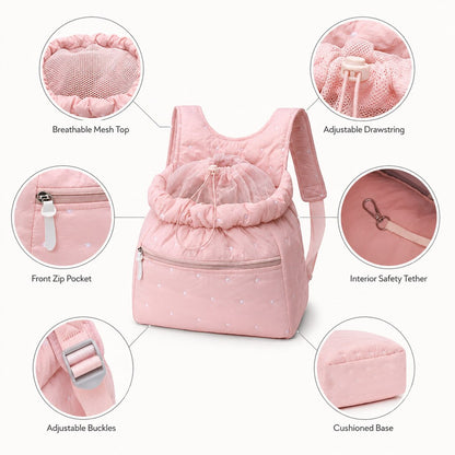 Hands-Free Drawstring Pet Carrier Backpack – Breathable Mesh Opening with Front Storage Pocket for Small Cats and Dogs