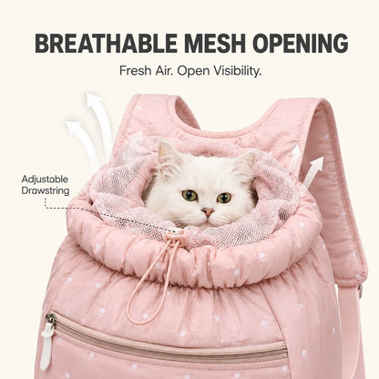 Hands-Free Drawstring Pet Carrier Backpack – Breathable Mesh Opening with Front Storage Pocket for Small Cats and Dogs