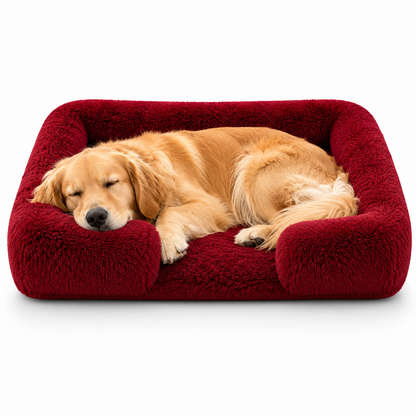 Plush Bolster Dog Bed – Rectangular Raised Rim Pet Cushion Lounger