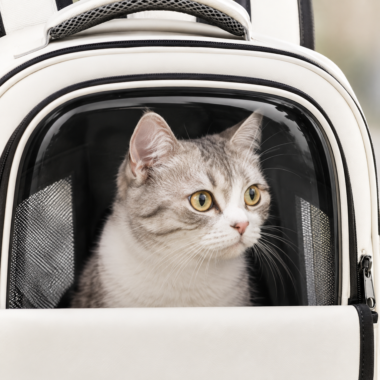 Clear-Window Breathable Cat Backpack – Pet Carrier with Mesh Ventilation Side Pockets and Padded Straps for Small Dogs