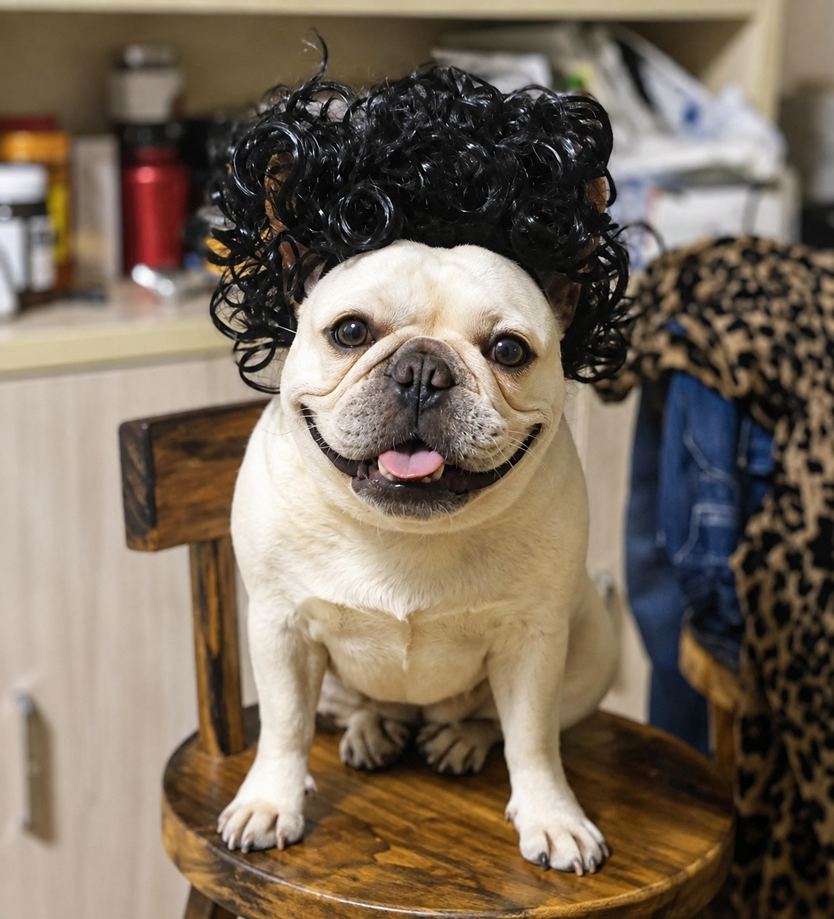 Halloween Funny Pet Wig – Cute Red Ribbon Pigtail Costume Headwear for Dog Cosplay Photos