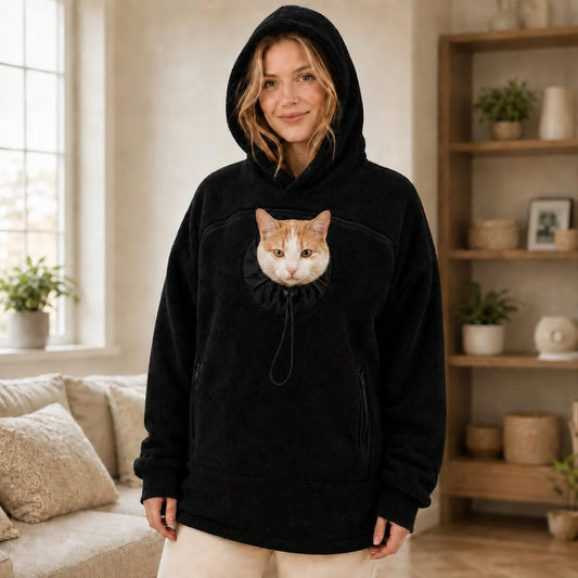 Hands-Free Pouch Pet Carrier Hoodie – Sweatshirt with Cinch Head Opening and Zipper Pockets for Cats Small Dogs