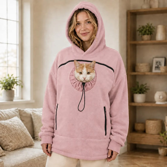 Hands-Free Pouch Pet Carrier Hoodie – Sweatshirt with Cinch Head Opening and Zipper Pockets for Cats Small Dogs